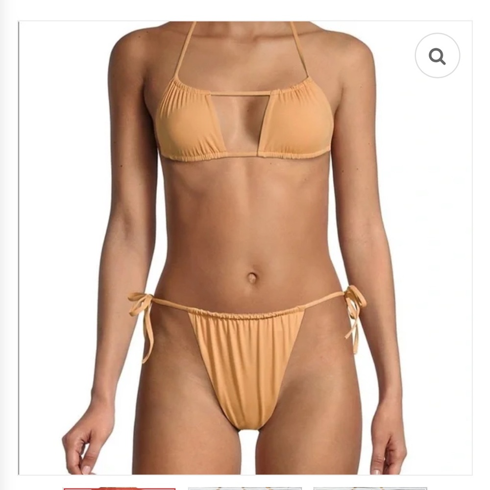 WeWoreWhat Gold Orange Ruched String Bikini Set - Picture 10 of 11